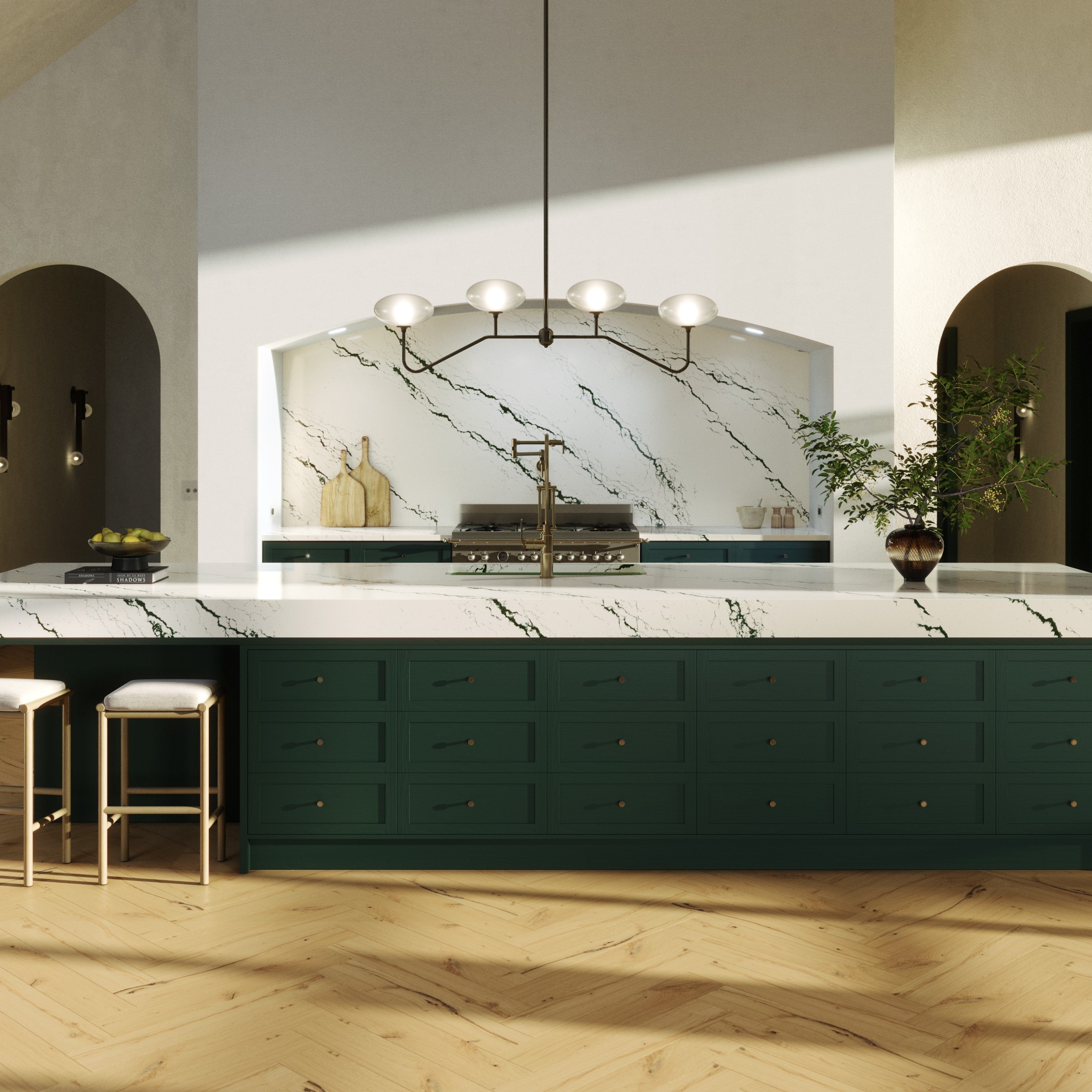 グリーンダイヤモンドカルサイト（クォーツ＆ヘマタイト母岩付き） Green Quartz Countertop Samples – Cambria Samples Store