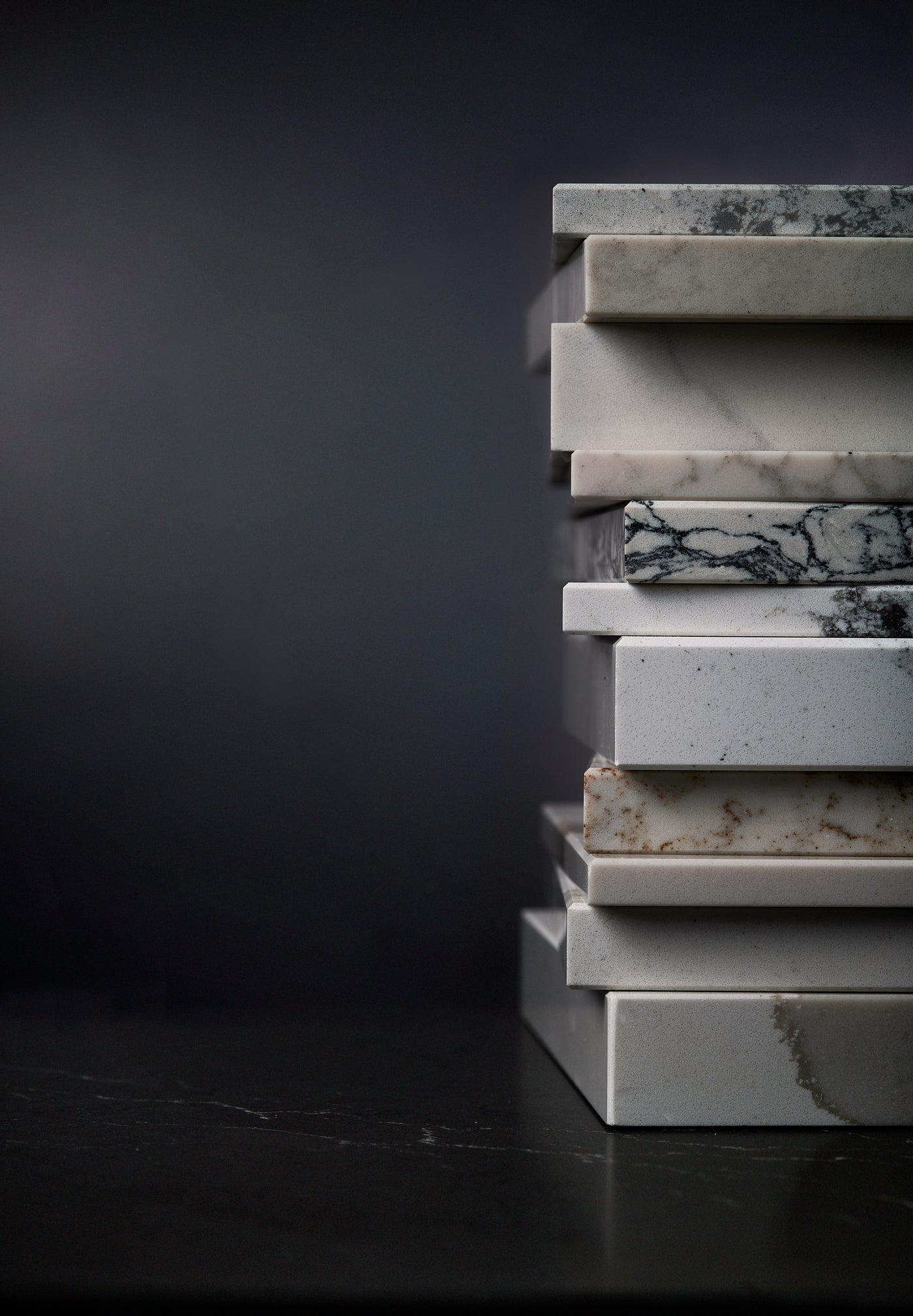 Stack of Cambria quartz countertop samples