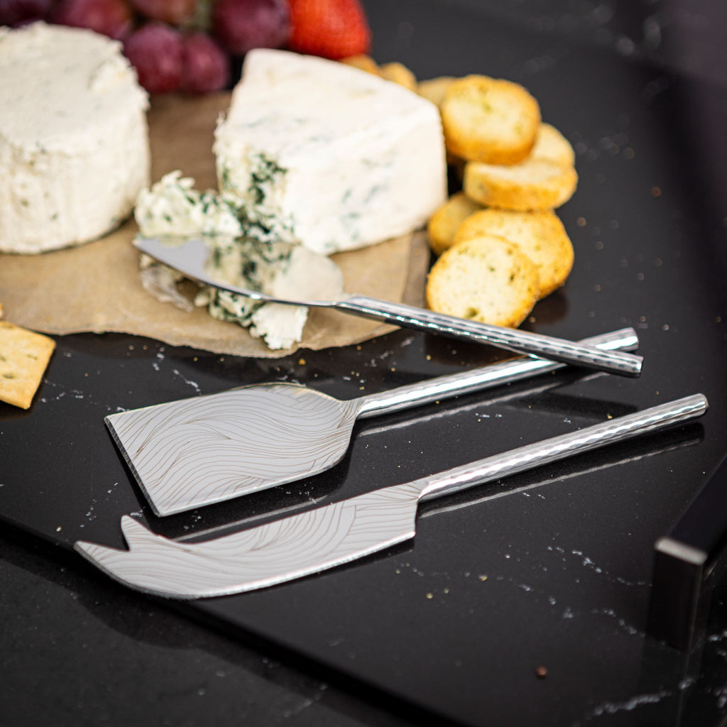 Etched & Hammered Stainless Cheese Set